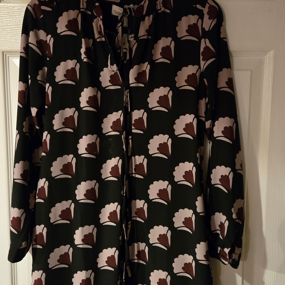 LOFT Black and Brown Floral Long Sleeve Dress
